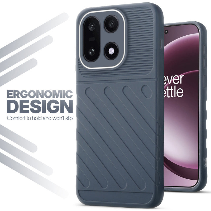 Soft silicone back cover for OnePlus 15 5G in Grey with anti-slip grip and textured design