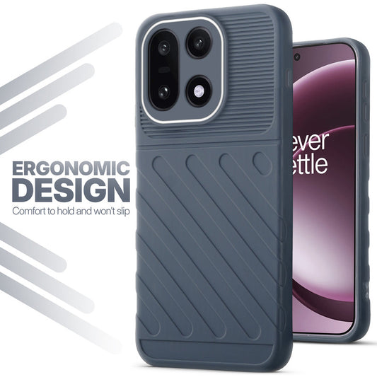 Soft silicone back cover for OnePlus 15 5G in Grey with anti-slip grip and textured design