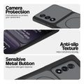Black Phone case for OnePlus Nord 5 5G highlighting raised camera protection, anti-slip texture, and responsive side buttons
