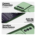 Green Phone case for OnePlus Nord 5 5G highlighting raised camera protection, anti-slip texture, and responsive side buttons