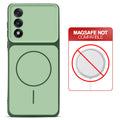 Dual tone silicone Green phone cover for OnePlus Nord 5 5G showing wireless charging not supported notice