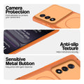 Orange Phone case for OnePlus Nord 5 5G highlighting raised camera protection, anti-slip texture, and responsive side buttons