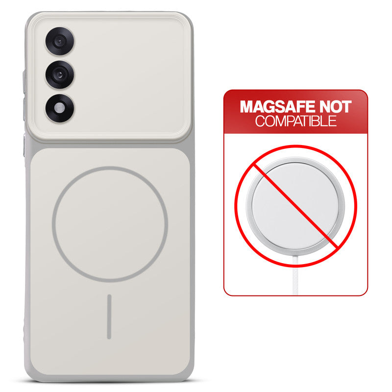 Dual tone silicone White phone cover for OnePlus Nord 5 5G showing wireless charging not supported notice