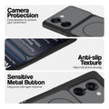 Black Phone case for OnePlus Nord CE 5 5G highlighting raised camera protection, anti-slip texture, and responsive side buttons