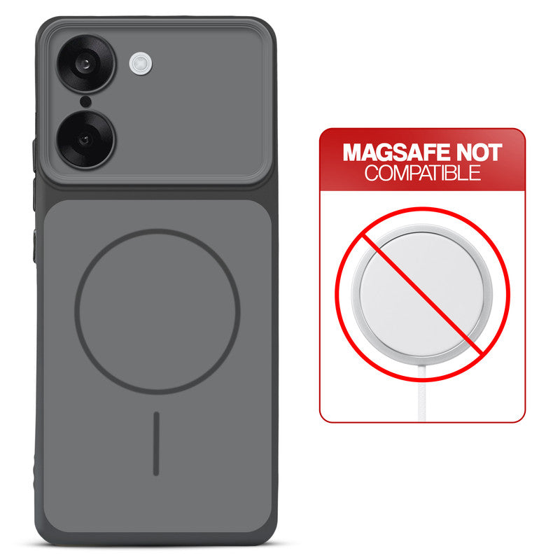 Dual tone silicone Black phone cover for OnePlus Nord CE 5 5G showing wireless charging not supported notice