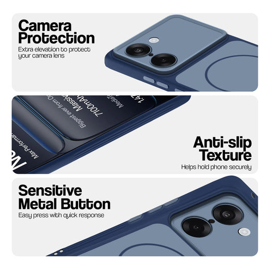 Blue Phone case for OnePlus Nord CE 5 5G highlighting raised camera protection, anti-slip texture, and responsive side buttons