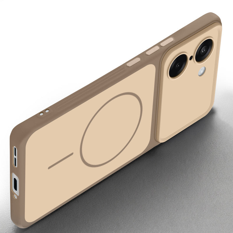 Slim silicone Brown phone case for OnePlus Nord CE 5 5G side angle view showing grip texture and precise cutouts