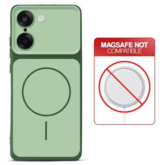 Dual tone silicone Green phone cover for OnePlus Nord CE 5 5G showing wireless charging not supported notice