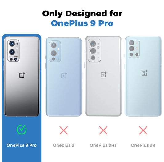Clear hard back case compatibility guide showing fit for OnePlus 9 Pro 5G and not compatible with other models