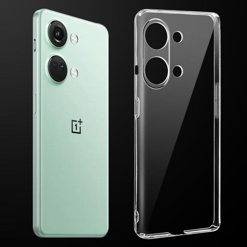 Transparent anti-yellow hard back case fitted on OnePlus Nord 3 5G showing full back coverage and camera protection