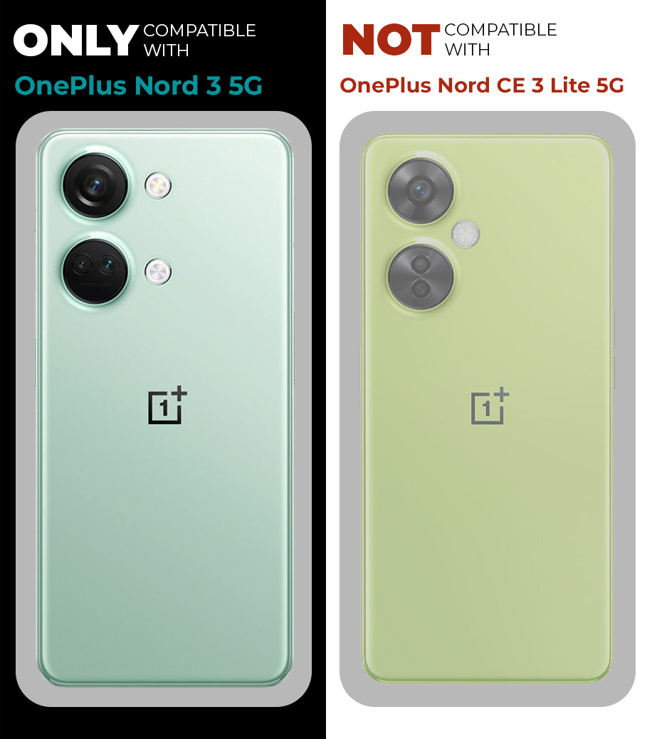 Clear hard back case compatibility guide showing fit for OnePlus Nord 3 5G and not compatible with other models