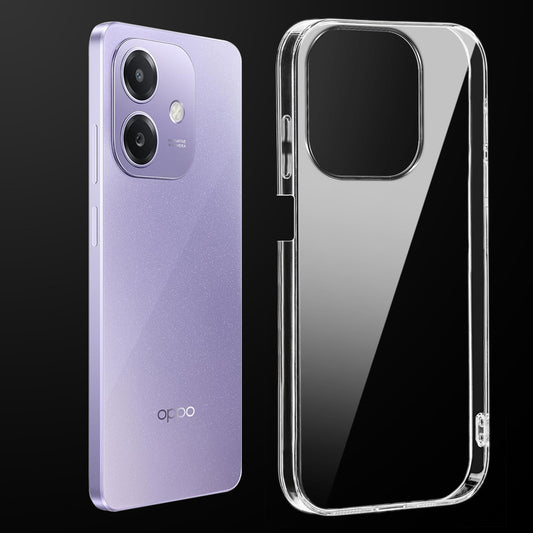 Transparent anti-yellow hard back case fitted on Oppo A3x 5G showing full back coverage and camera protection