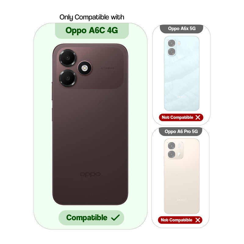 Compatibility comparison image showing Oppo A6C 4G supported, while other models are not compatible.