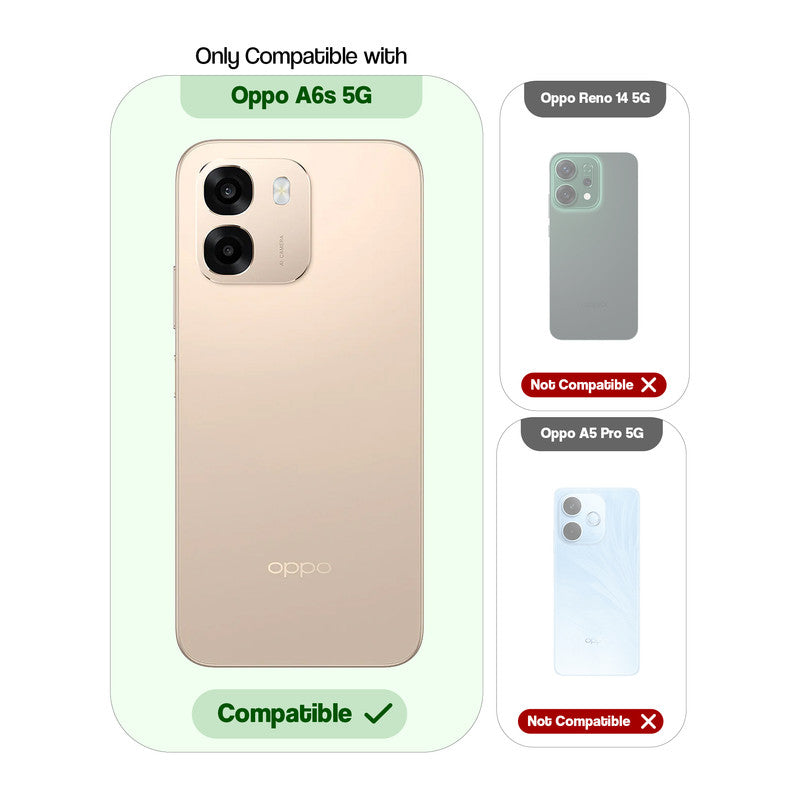 Compatibility guide showing the back cover designed only for Oppo A6s 5G.