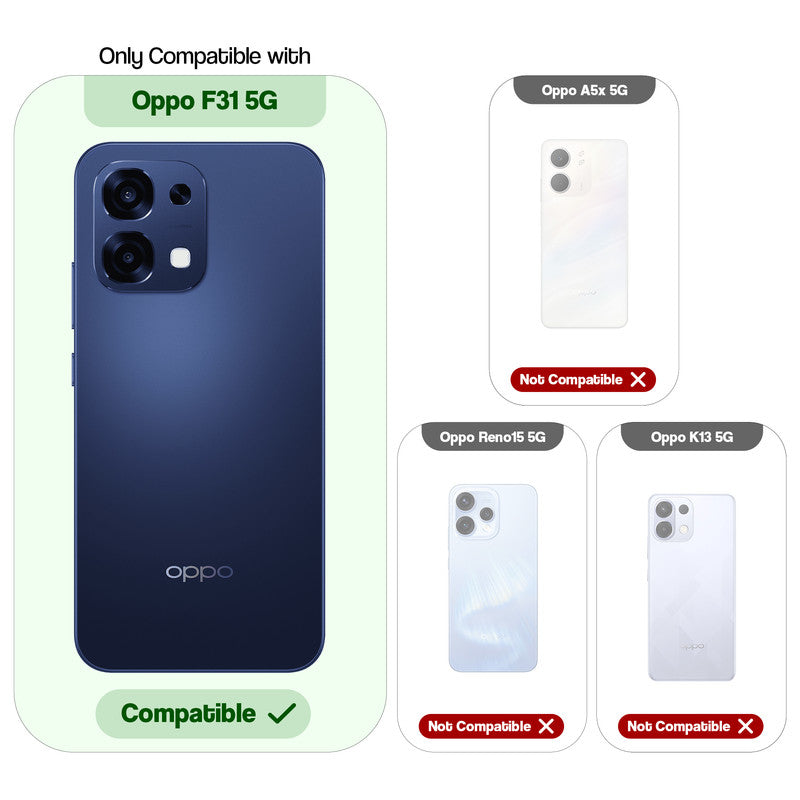 Compatibility guide showing the back cover designed only for Oppo F31 5G.