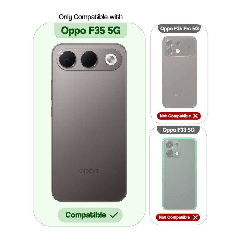 Compatibility comparison image showing Oppo F35 5G supported, while other models are not compatible.
