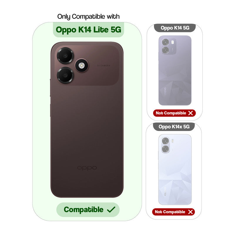 Compatibility comparison image showing OPPO K14 Lite 5G supported, while other models are not compatible.