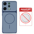 Dual tone silicone Blue phone cover for Oppo Reno 14 5G showing wireless charging not supported notice