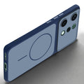 Slim silicone Blue phone case for Oppo Reno 14 5G side angle view showing grip texture and precise cutouts