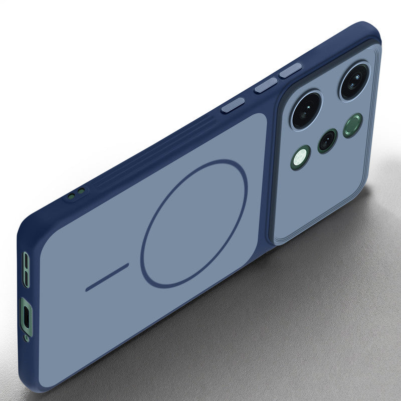 Slim silicone Blue phone case for Oppo Reno 14 5G side angle view showing grip texture and precise cutouts