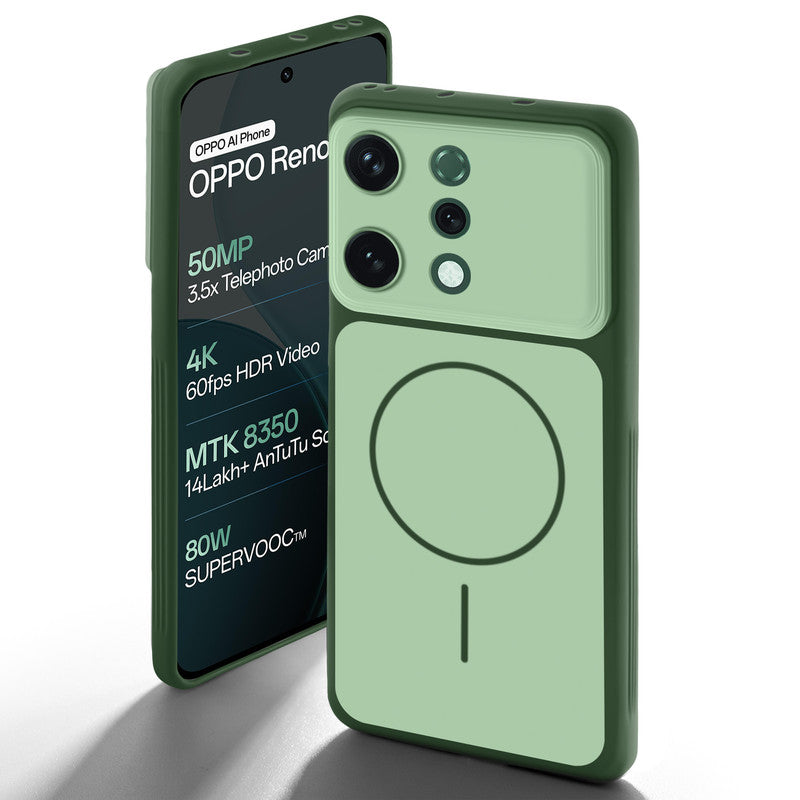 Dual tone silicone Green back cover for Oppo Reno 14 5G showing camera protection and design