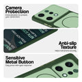 Green Phone case for Oppo Reno 14 5G highlighting raised camera protection, anti-slip texture, and responsive side buttons