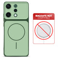 Dual tone silicone Green phone cover for Oppo Reno 14 5G showing wireless charging not supported notice