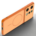 Slim silicone Orange phone case for Oppo Reno 14 5G side angle view showing grip texture and precise cutouts