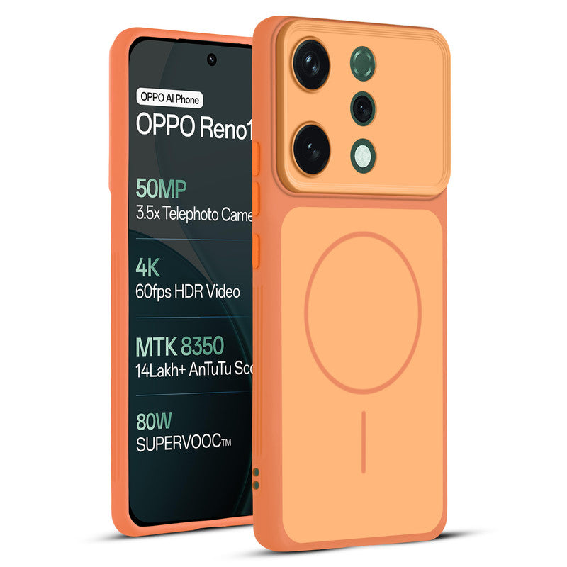 Full protective dual tone Orange silicone case for Oppo Reno 14 5G showing front and back design coverage