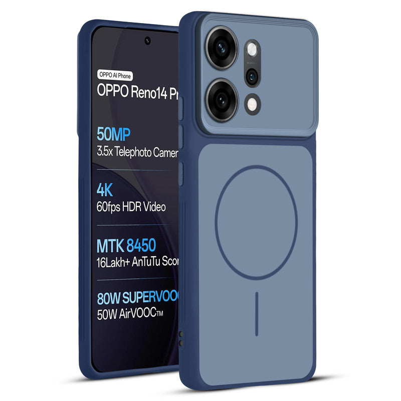 Full protective dual tone Blue silicone case for Oppo Reno 14 Pro 5G showing front and back design coverage
