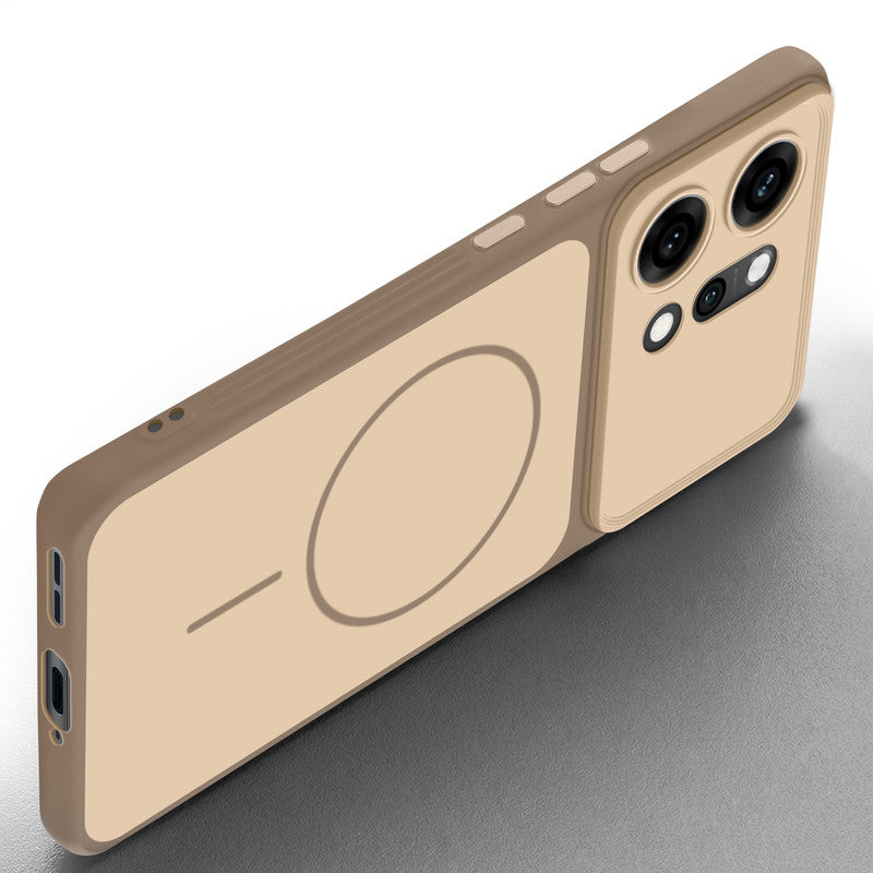 Slim silicone Brown phone case for Oppo Reno 14 Pro 5G side angle view showing grip texture and precise cutouts