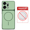 Dual tone silicone Green phone cover for Oppo Reno 14 Pro 5G showing wireless charging not supported notice
