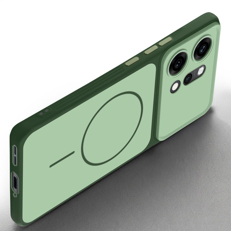 Slim silicone Green phone case for Oppo Reno 14 Pro 5G side angle view showing grip texture and precise cutouts