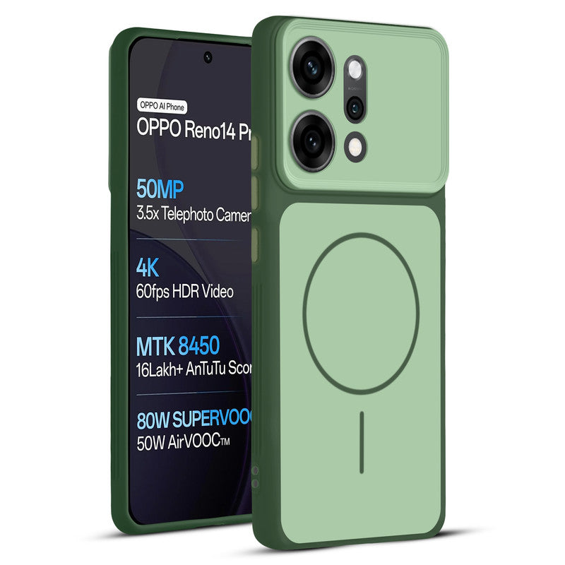 Full protective dual tone Green silicone case for Oppo Reno 14 Pro 5G showing front and back design coverage