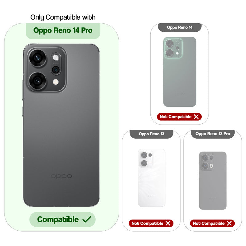 Compatibility comparison image showing Oppo Reno 14 Pro 5G supported, while other models are not compatible.