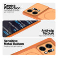 Orange Phone case for Oppo Reno 14 Pro 5G highlighting raised camera protection, anti-slip texture, and responsive side buttons