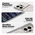 White Phone case for Oppo Reno 14 Pro 5G highlighting raised camera protection, anti-slip texture, and responsive side buttons