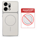 Dual tone silicone White phone cover for Oppo Reno 14 Pro 5G showing wireless charging not supported notice