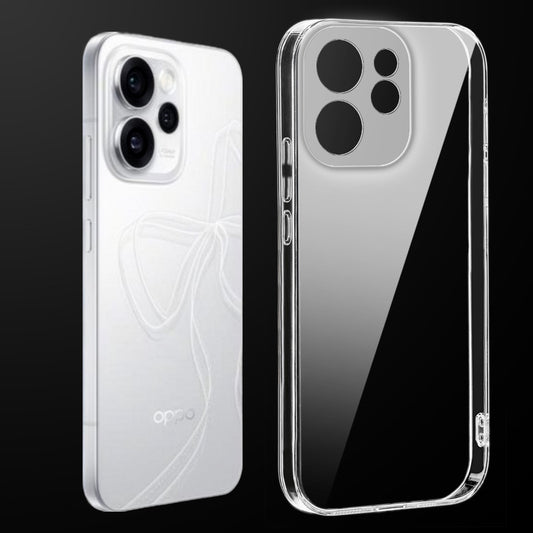 Transparent anti-yellow hard back case fitted on Oppo Reno 15 Pro Mini 5G showing full back coverage and camera protection