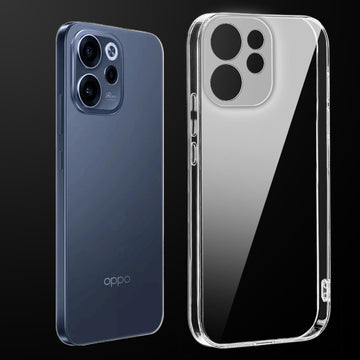 Transparent anti-yellow hard back case fitted on Oppo Reno 15c 5G showing full back coverage and camera protection