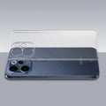 Transparent hard back case being installed on Oppo Reno 15c 5G showing perfect alignment and camera protection fit