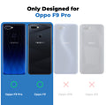Clear hard back case compatibility guide showing fit for Oppo F9 Pro and not compatible with other models