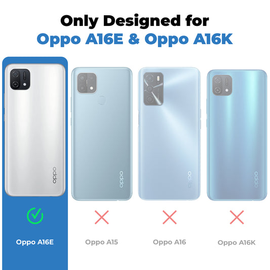Clear hard back case compatibility guide showing fit for Oppo A16K and not compatible with other models