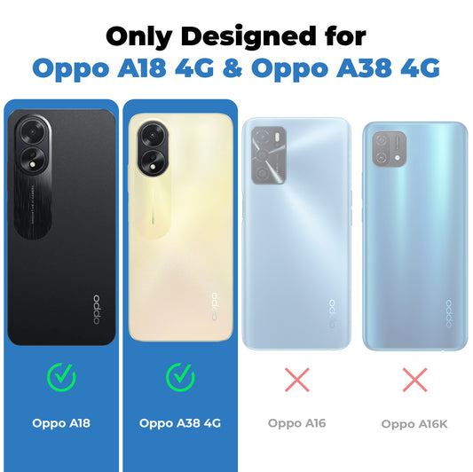 Clear hard back case compatibility guide showing fit for Oppo A18 4G and not compatible with other models