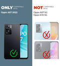 Clear hard back case compatibility guide showing fit for Oppo A57 2022 and not compatible with other models