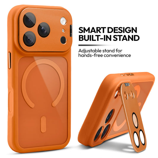 Apple iPhone 18 Pro Max Case with MagSafe Compatibility, Flip-Open Camera Cover Stand, Glossy Glass Back & Metallic Buttons