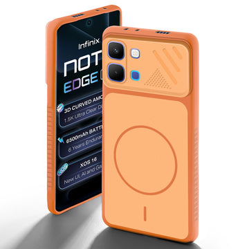 Orange back cover for Infinix Note Edge with camera cut protection and ring design on back side.