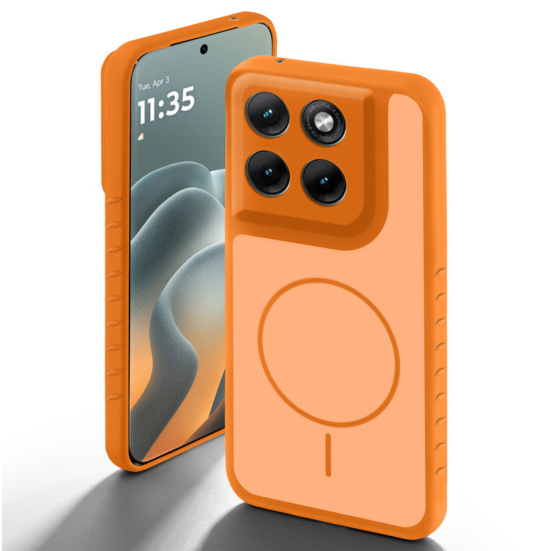 Orange back cover for Motorola G37 5G with camera cut protection and ring design on back side.