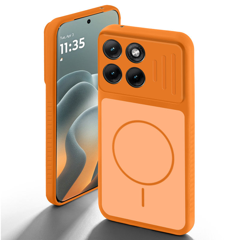 Orange back cover for Motorola G37 Power 5G with camera cut protection and ring design on back side.