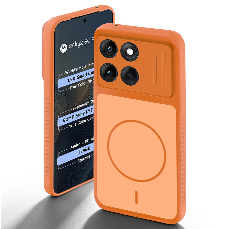 Orange back cover for Motorola Moto Edge 60 Fusion 5G with camera cut protection and ring design on back side.
